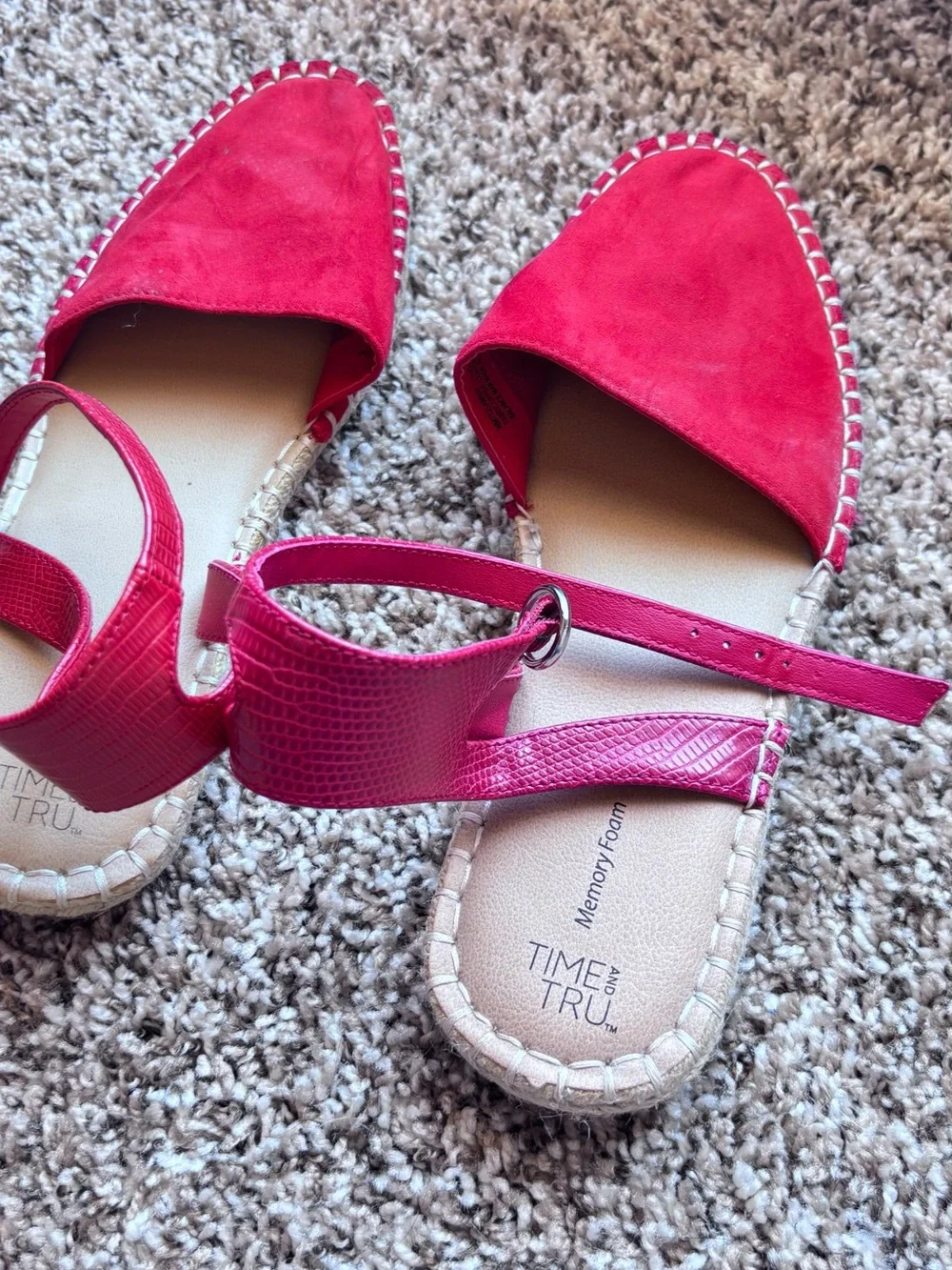 Time and Tru Red Suede Espadrille Ankle-Strap Sandals